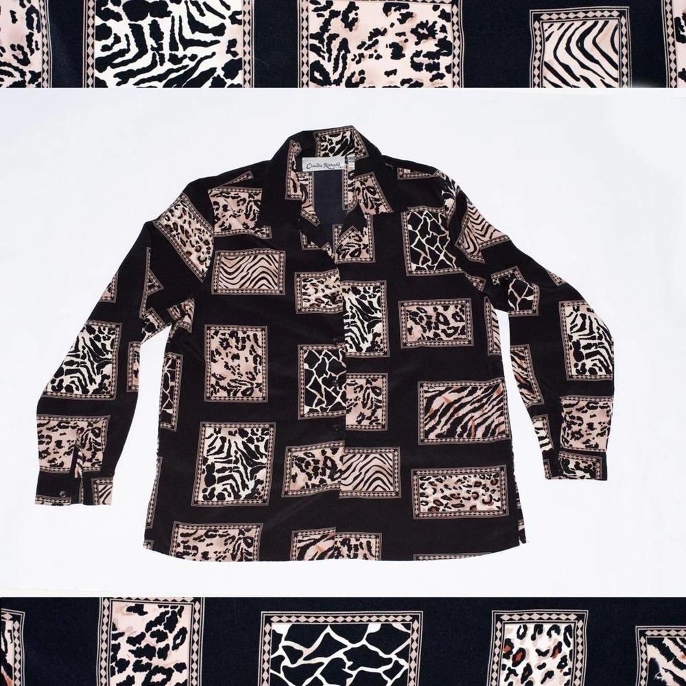 Vintage 80s Claudia Richard Animal Print Novelty Blouse Maximalist Fashion